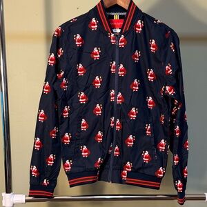 Denim & Flower Navy Zip-Up Sweater with Santa Design